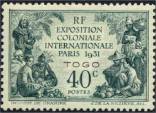 1931 - Scott: 254. SG: 99. Valor facial: 40 c, verde e preto. Primeiro selo comemorativo: Exposio Colonial.